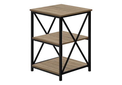 26" Taupe And Black Wood And Iron End Table With Two Shelves