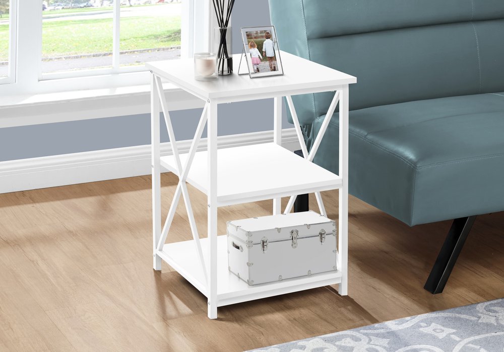 26" Rectangular White White Metal Accent Table