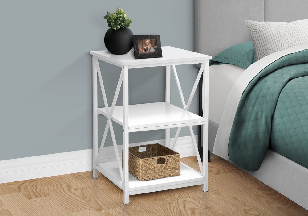 26" Rectangular White White Metal Accent Table