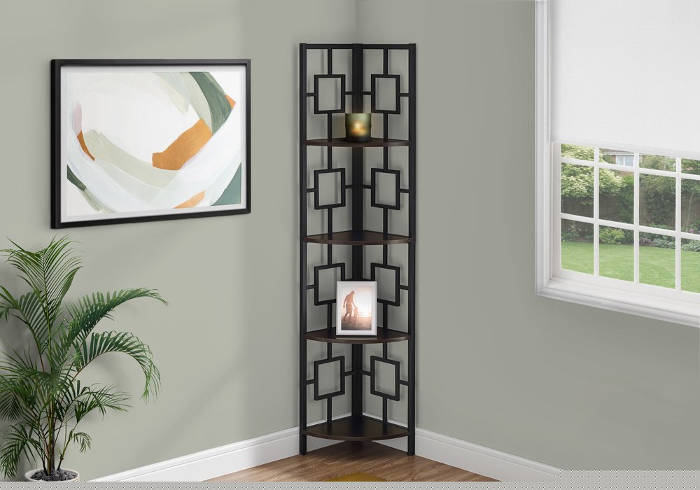 62" Espresso Metal Corner Bookcase
