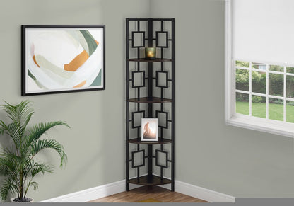 62" Espresso Metal Corner Bookcase