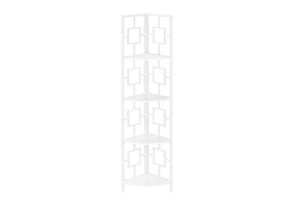 62" White Metal Corner Bookcase