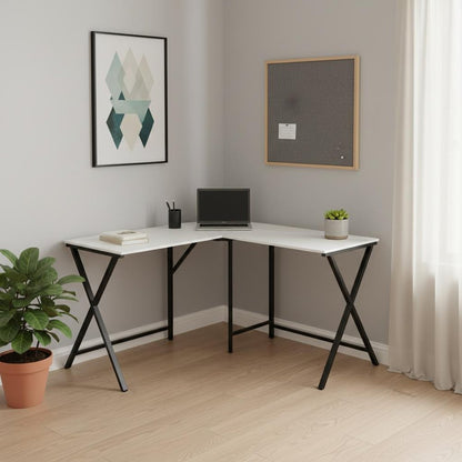 55" White and Black L Shape Computer Desk