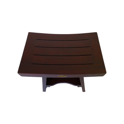 Compact Curviliniear Teak Shower Outdoor Bench With Shelf In Brown Finish