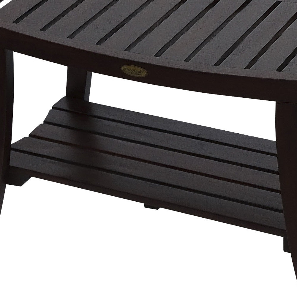 Contemporary Teak Shower Bench With Handles In Brown Finish
