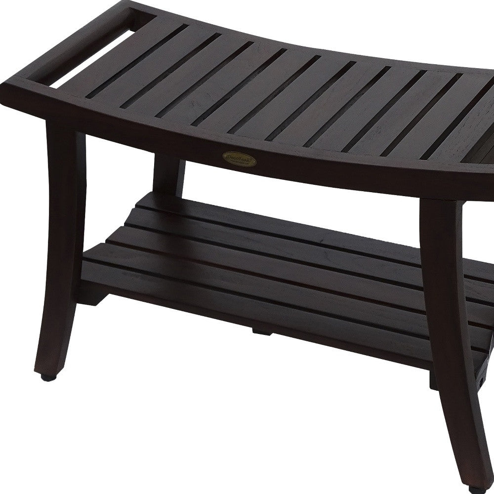 Contemporary Teak Shower Bench With Handles In Brown Finish