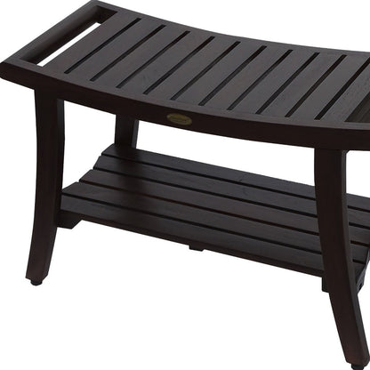 Contemporary Teak Shower Bench With Handles In Brown Finish