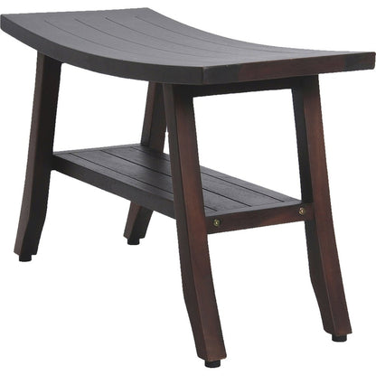 28" Dark Brown Teak Rectangular Shower Bench With Shelf