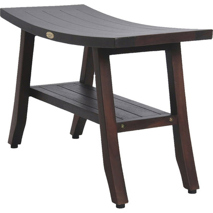 28" Dark Brown Teak Rectangular Shower Bench With Shelf