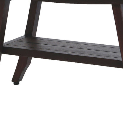 28" Dark Brown Teak Rectangular Shower Bench With Shelf