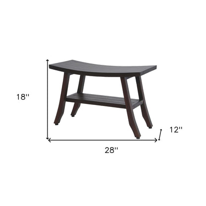 28" Dark Brown Teak Rectangular Shower Bench With Shelf