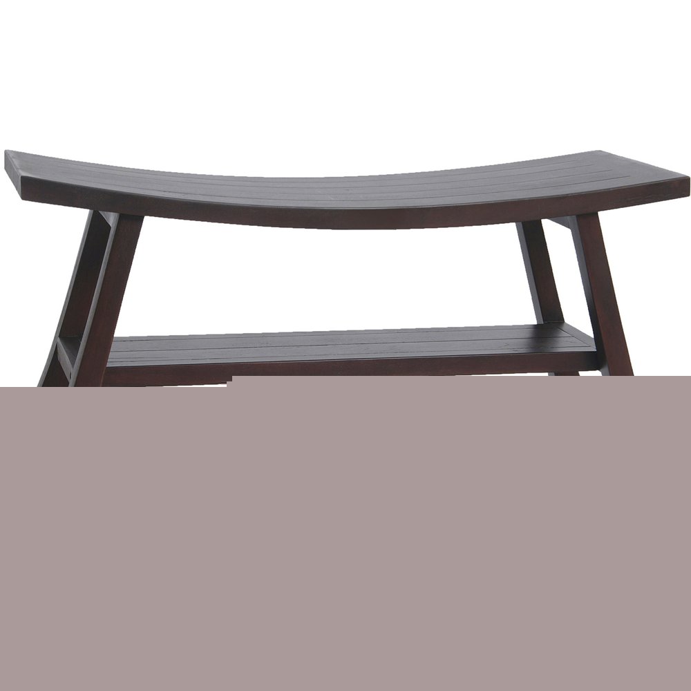 34" Brown Teak Shower Bench With Shelf