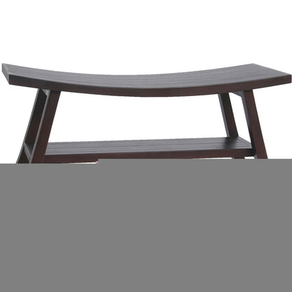34" Brown Teak Shower Bench With Shelf