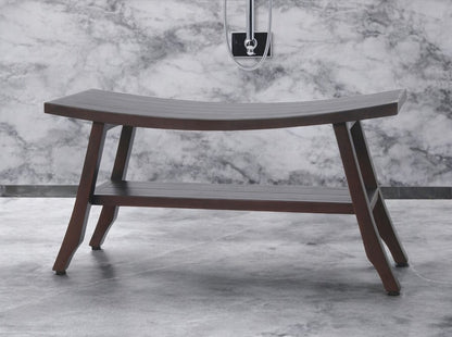 34" Brown Teak Shower Bench With Shelf