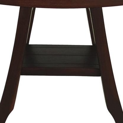 Compact Curvilinear Teak Shower Or Outdoor Bench With Shelf In Brown Finish