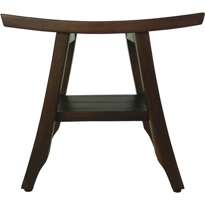 Compact Curvilinear Teak Shower Or Outdoor Bench With Shelf In Brown Finish