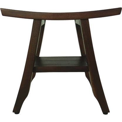 Compact Curvilinear Teak Shower Or Outdoor Bench With Shelf In Brown Finish