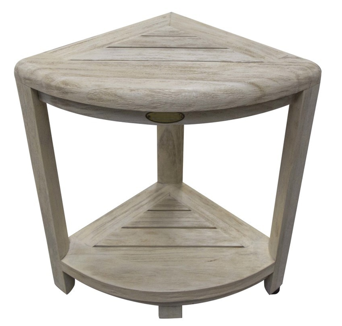 17" White Teak Corner Shower Bench