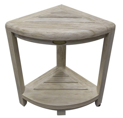 17" White Teak Corner Shower Bench