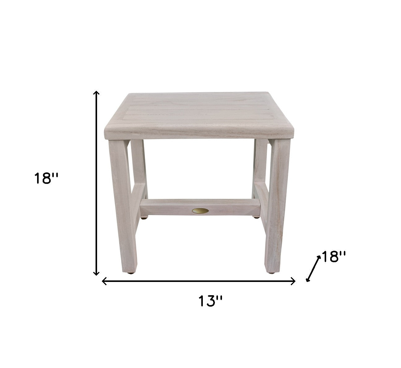 Compact Rectangular Teak Shower Or Outdoor Bench In Driftwood Finish