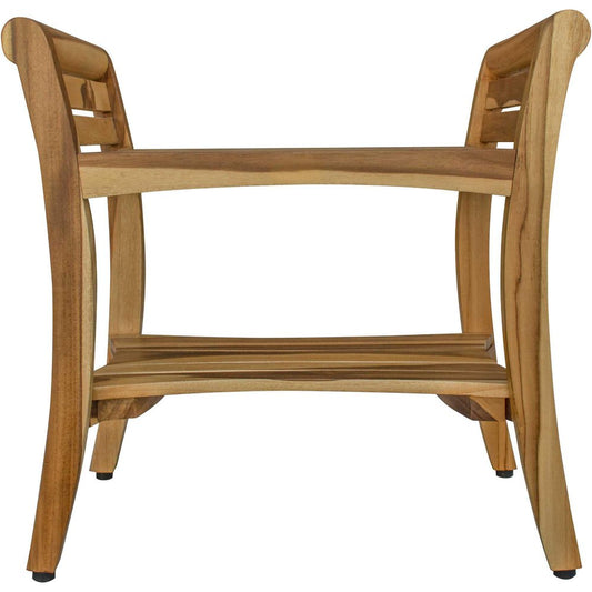 24" Natural Solid Teak Wood Shower Bench With Handles