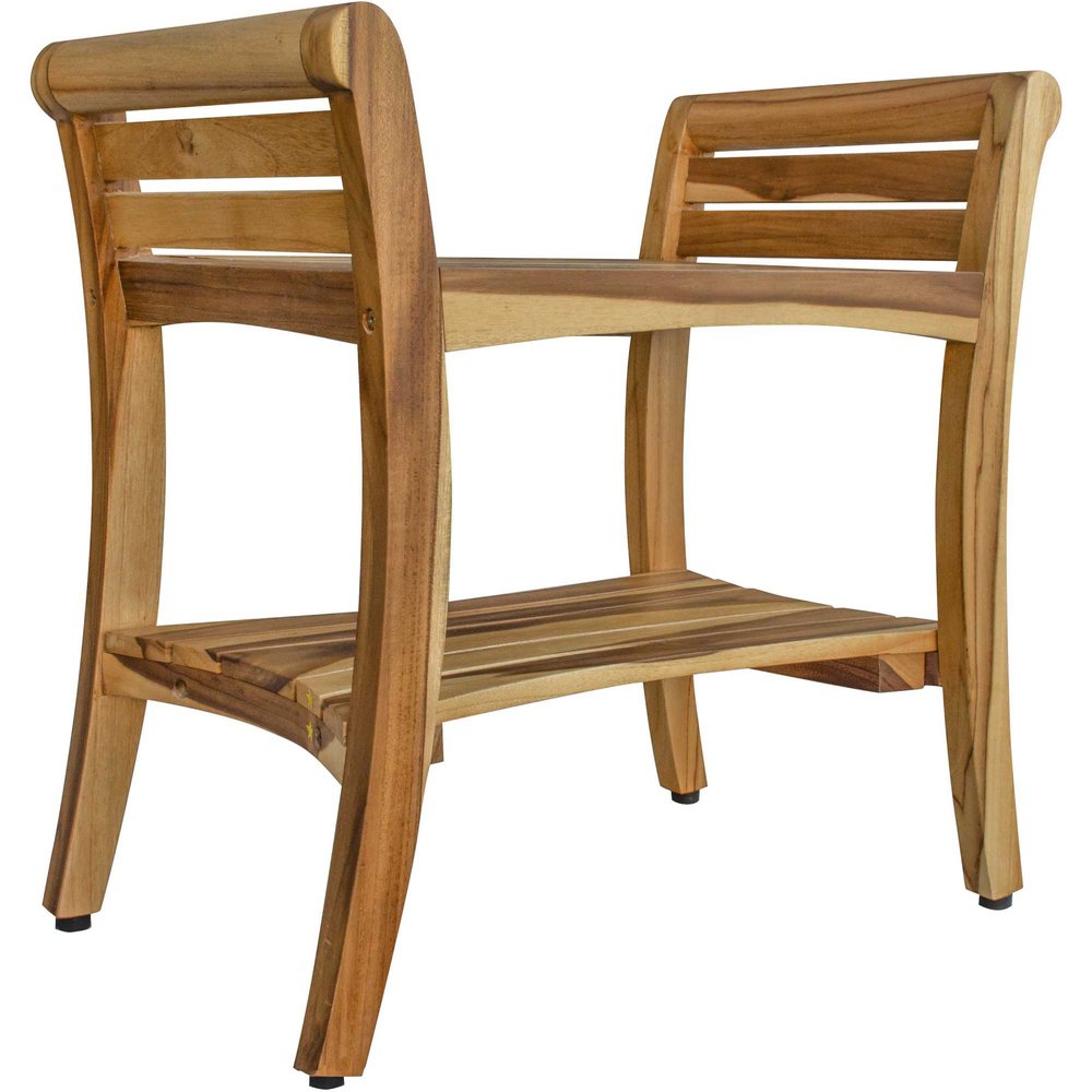 24" Natural Solid Teak Wood Shower Bench With Handles