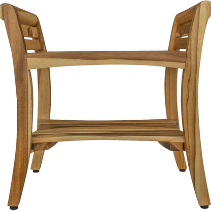24" Natural Solid Teak Wood Shower Bench With Handles
