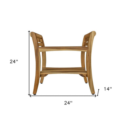 24" Natural Solid Teak Wood Shower Bench With Handles