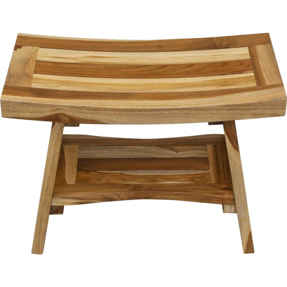 24" Natural Teak Rectangular Shower Bench With Shelf