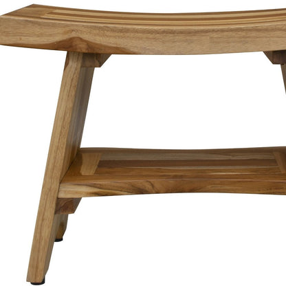 24" Natural Teak Rectangular Shower Bench With Shelf