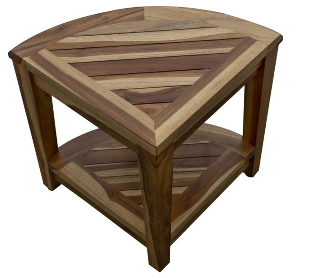22" Natural Teak Corner Shower Bench With Shelf