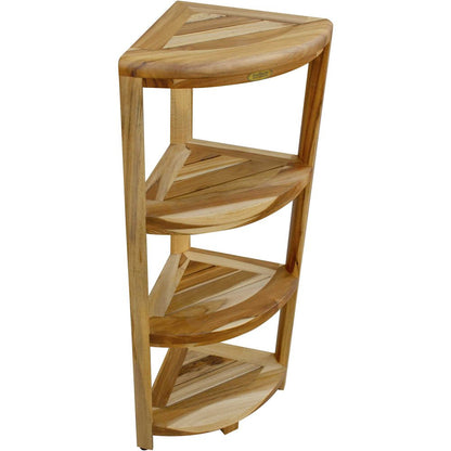 38" Natural Solid Teak Wood Freestanding Corner Shelving Unit