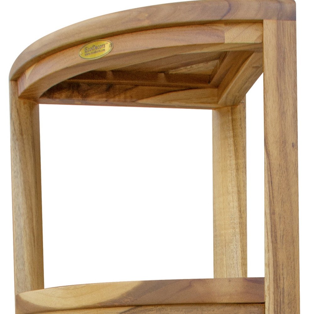 38" Natural Solid Teak Wood Freestanding Corner Shelving Unit