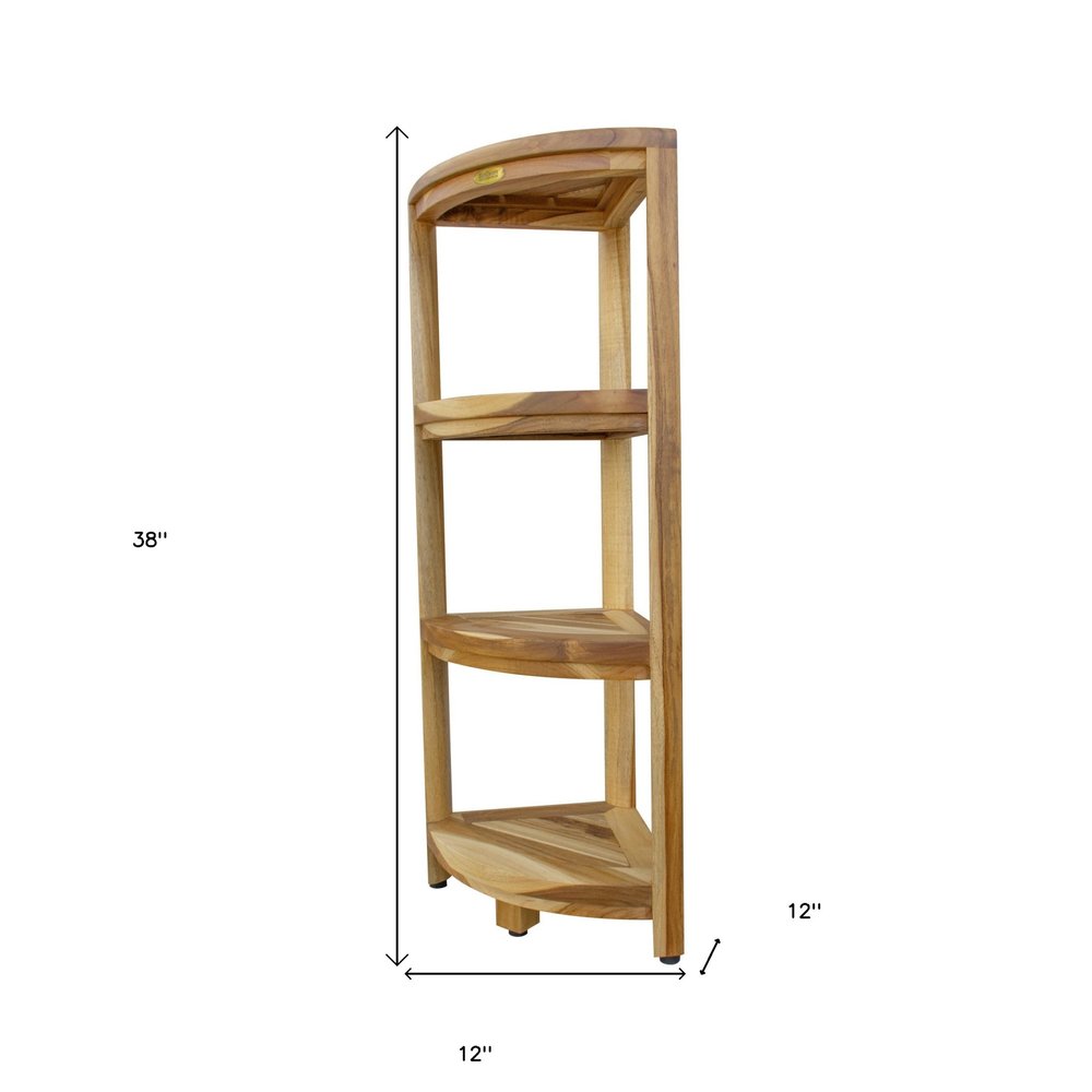 38" Natural Solid Teak Wood Freestanding Corner Shelving Unit