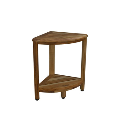 17" Brown Teak Corner Shower Bench With Shelf