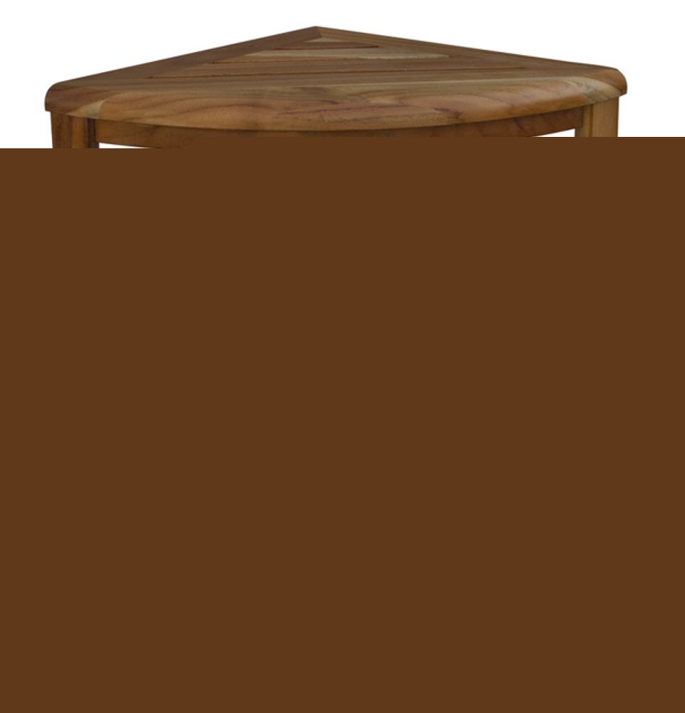 17" Brown Teak Corner Shower Bench With Shelf