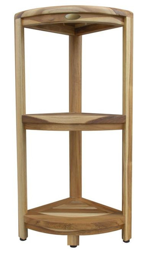 33" Natural Teak Corner Shower Bench With Shelf