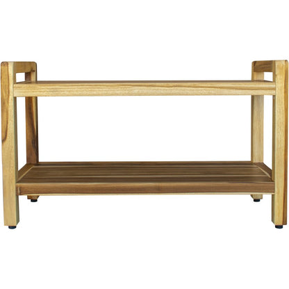 35" Natural Teak Rectangular Shower Bench With Shelf