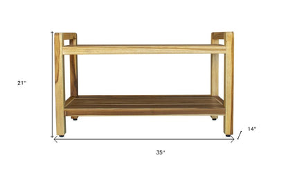 35" Natural Teak Rectangular Shower Bench With Shelf