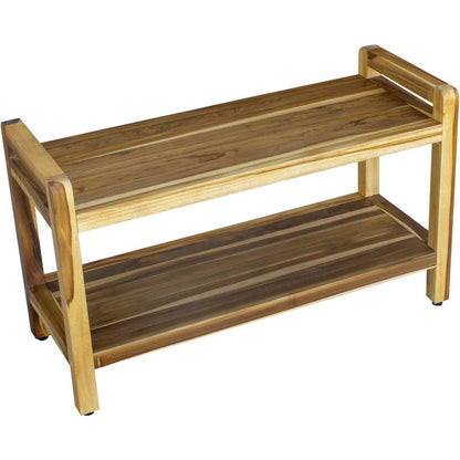 35" Natural Teak Rectangular Shower Bench With Shelf