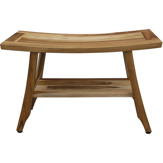 28" Natural Solid Teak Rectangular Shower Bench With Shelf