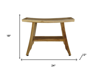 18" X 24" Natural Teak Rectangular Shower Bench With Shelf