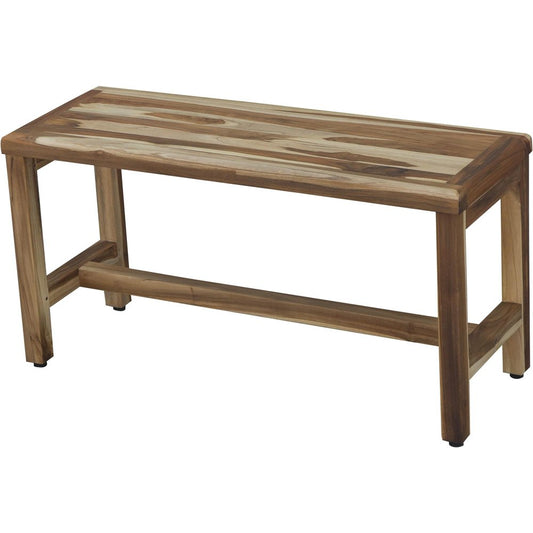 34" Natural Teak Rectangular Shower Bench With Shelf