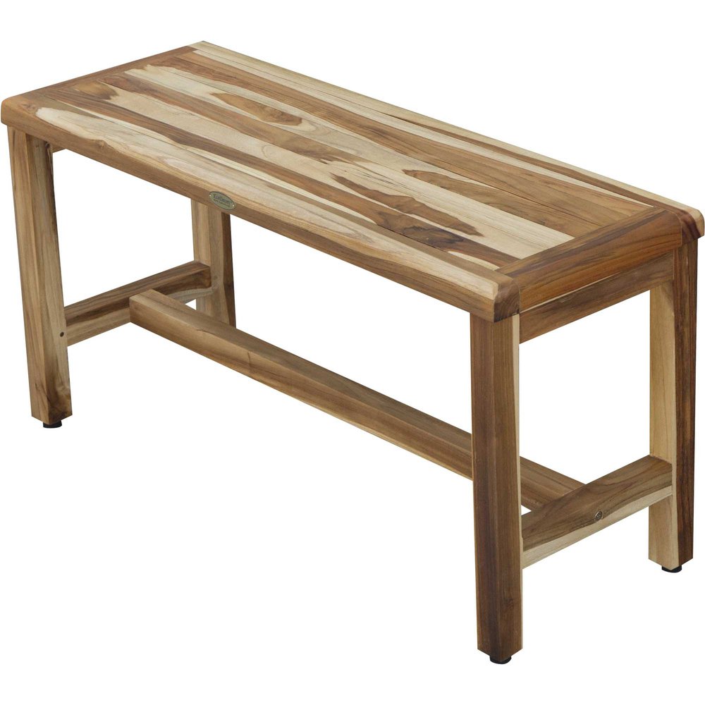 34" Natural Teak Rectangular Shower Bench With Shelf