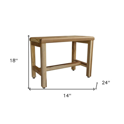 Compact Rectangular Teak Shower  Outdoor Bench With Shelf In Natural Finish