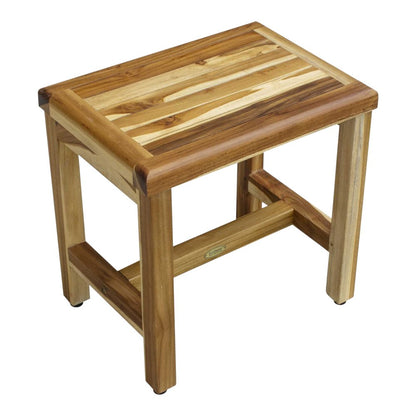 Compact Rectangular Teak Shower Or Outdoor Bench In Natural Finish