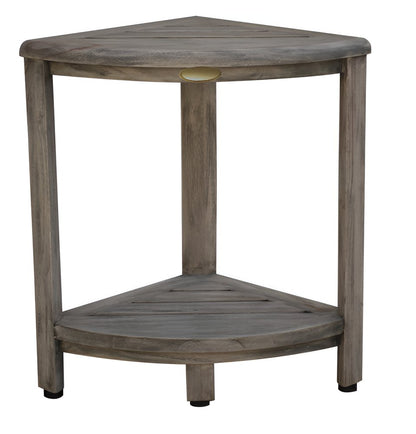 17" Gray Teak Corner Shower Bench With Shelf