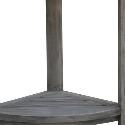 17" Gray Teak Corner Shower Bench With Shelf