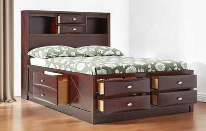 Espresso Wood King With Ten Drawers Bed Frame
