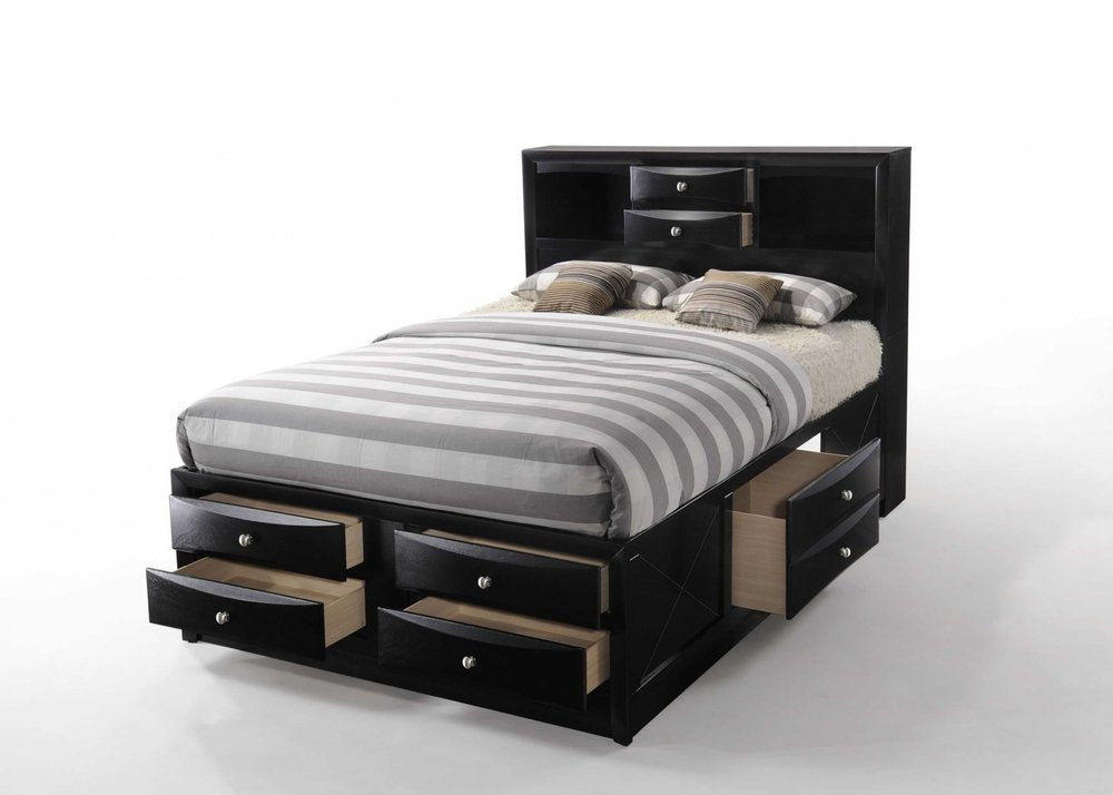 Black Wood King Bed Frame With Drawers